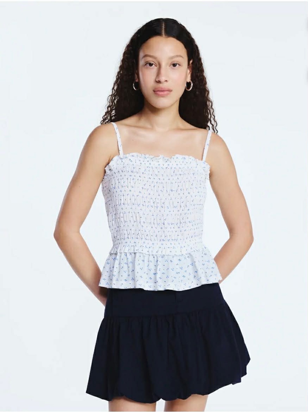Women's Smocked Top With Peplum Hem Tank Top Size L - Picture 9 of 10